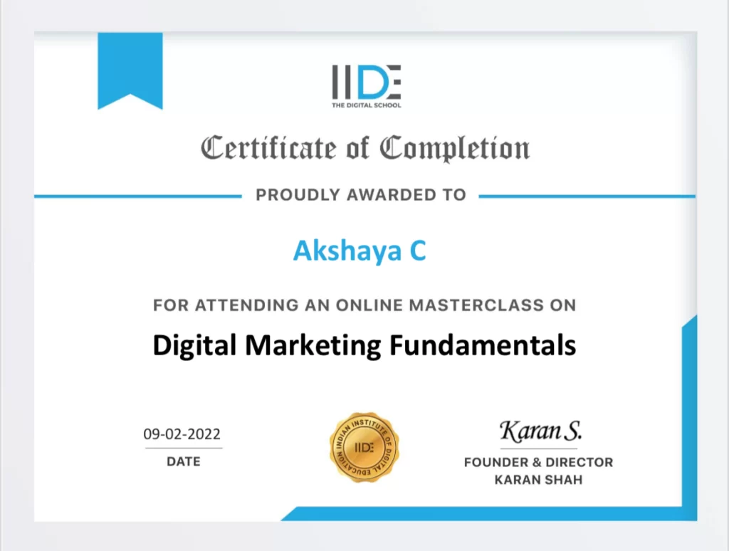 IIDE certified of the leading freelance digital marketer in dubai, uae
